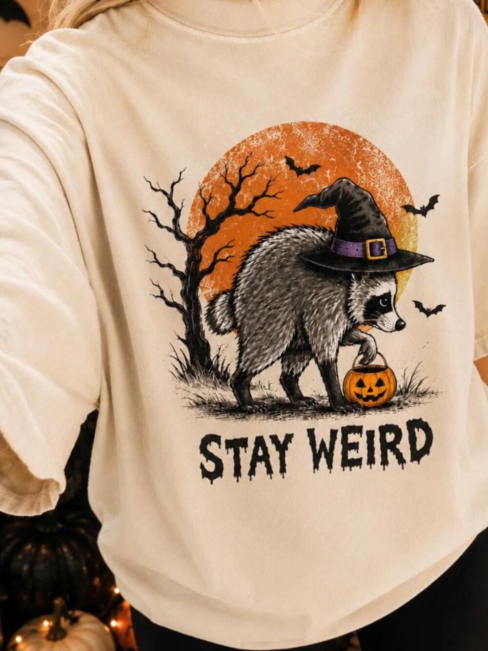 Stay Weird Funny Raccoon Halloween Shirt, Viral Raccoon Meme Tee